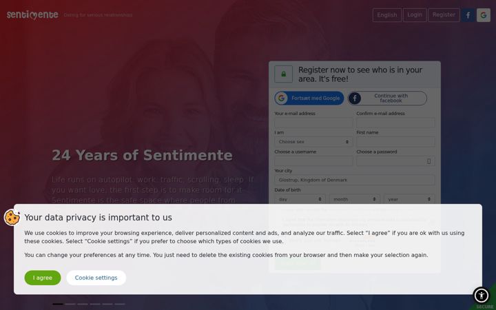 Snímek obrazovky sentimente.com