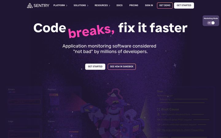 Screenshot of sentry.dev