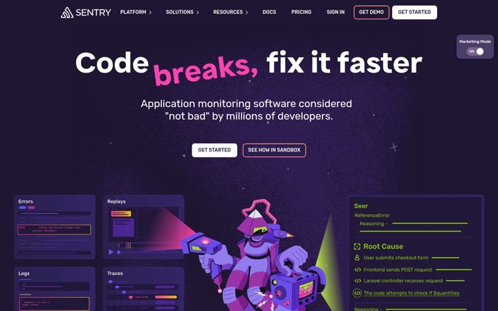 Snimka zaslona za sentry.io