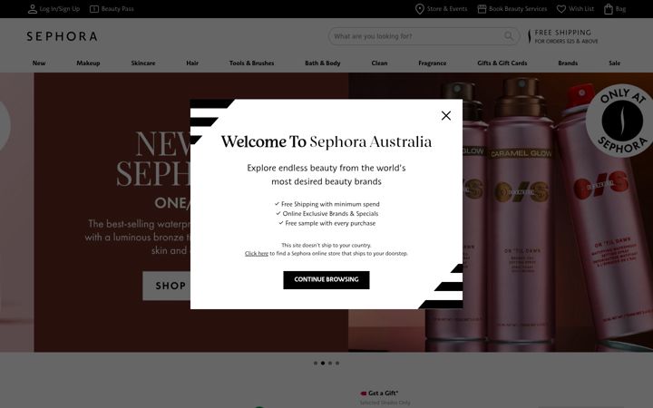 Screenshot of sephora.com.au
