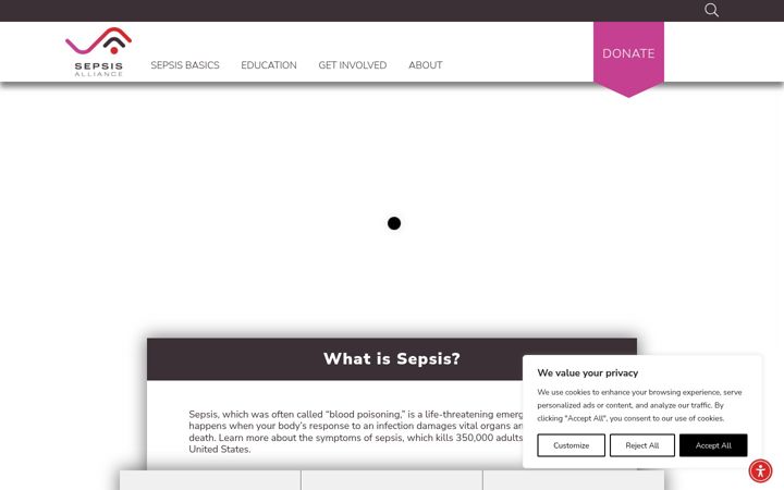 Screenshot of sepsis.org