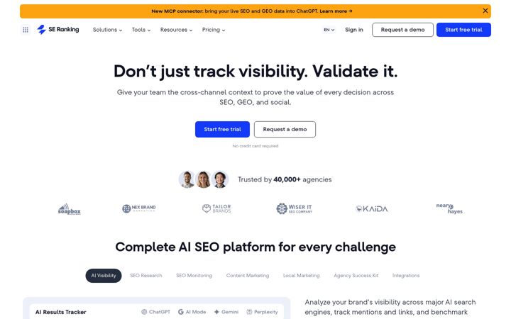 Screenshot ta' seranking.com