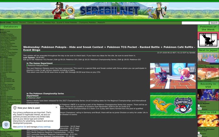 Captura de pantalla de serebii.net