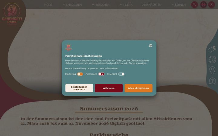 Screenshot of serengeti-park.de