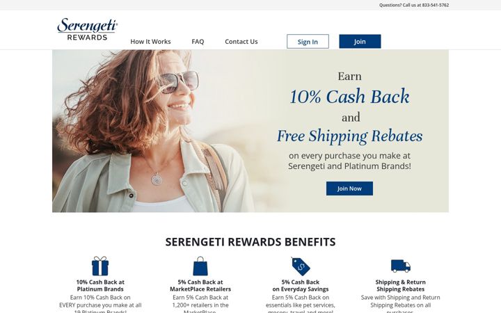 Captură de ecran a serengetirewards.com