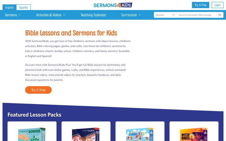 Screenshot von sermons4kids.com