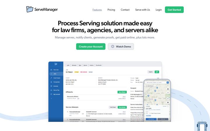 Screenshot of servemanager.com