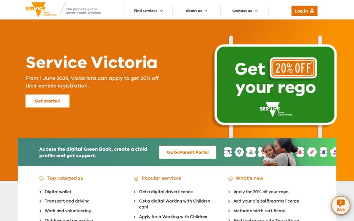 Screenshot of service.vic.gov.au