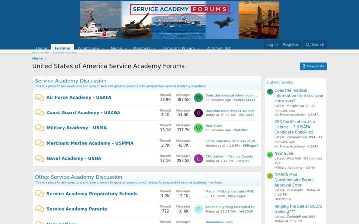 Screenshot of serviceacademyforums.com