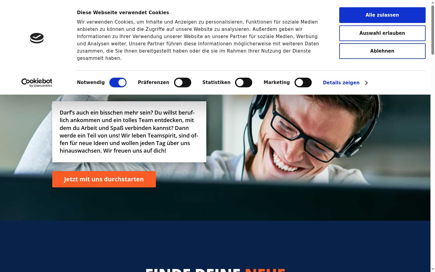 Screenshot des Einwilligungsbanners vor jeglicher Interaktion