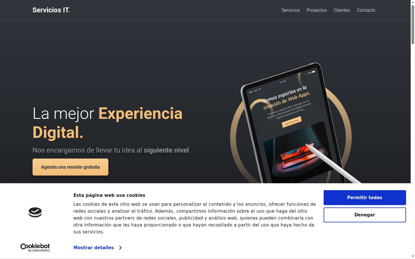 Captura de ecrã do banner de consentimento apresentado antes de qualquer interação