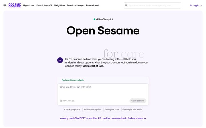 Screenshot of sesamecare.com