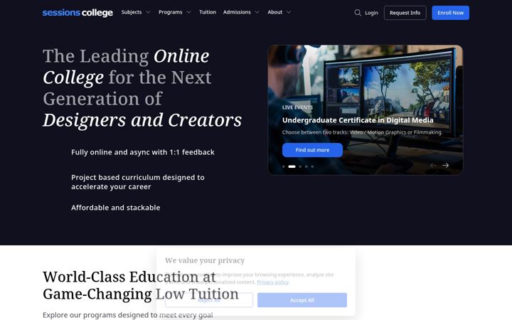 Screenshot of sessions.edu