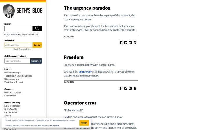 Screenshot of seths.blog