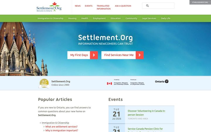 Screenshot of settlement.org