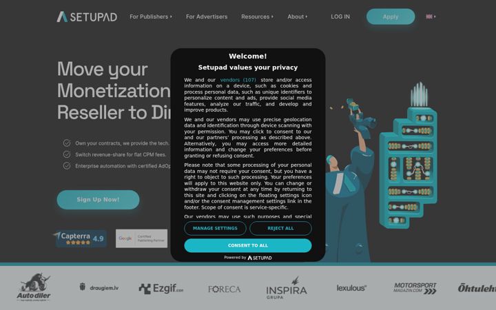 Screenshot von setupad.com