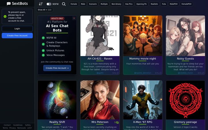 Screenshot of sextbots.com