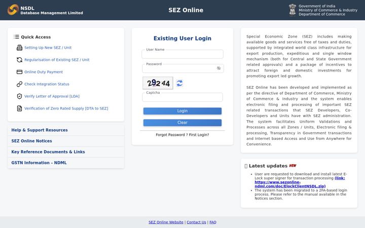 Screenshot of sezonline-ndml.co.in