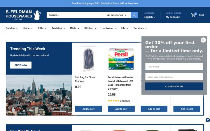Screenshot of sfeldmanhousewares.com