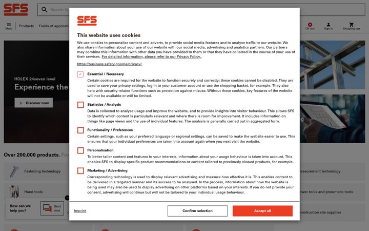 Screenshot van sfs.ch