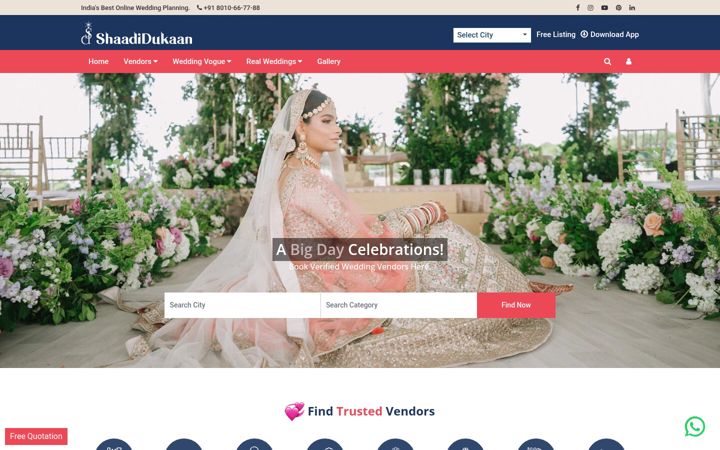Captura de pantalla de shaadidukaan.com