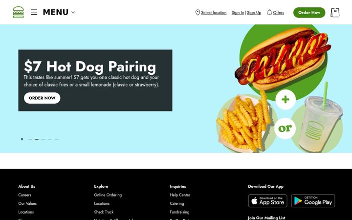 Captura de ecrã de shakeshack.com