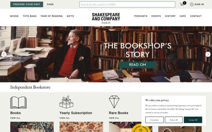 Screenshot of shakespeareandcompany.com