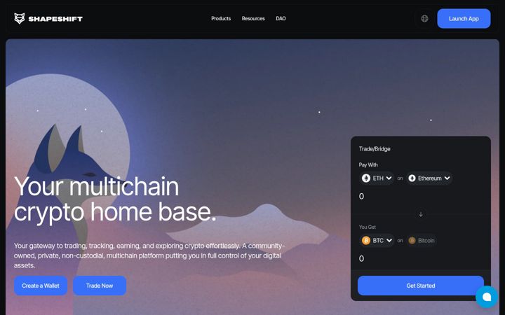 Screenshot of shapeshift.com