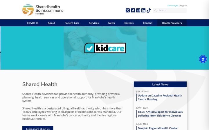 Screenshot of sharedhealthmb.ca