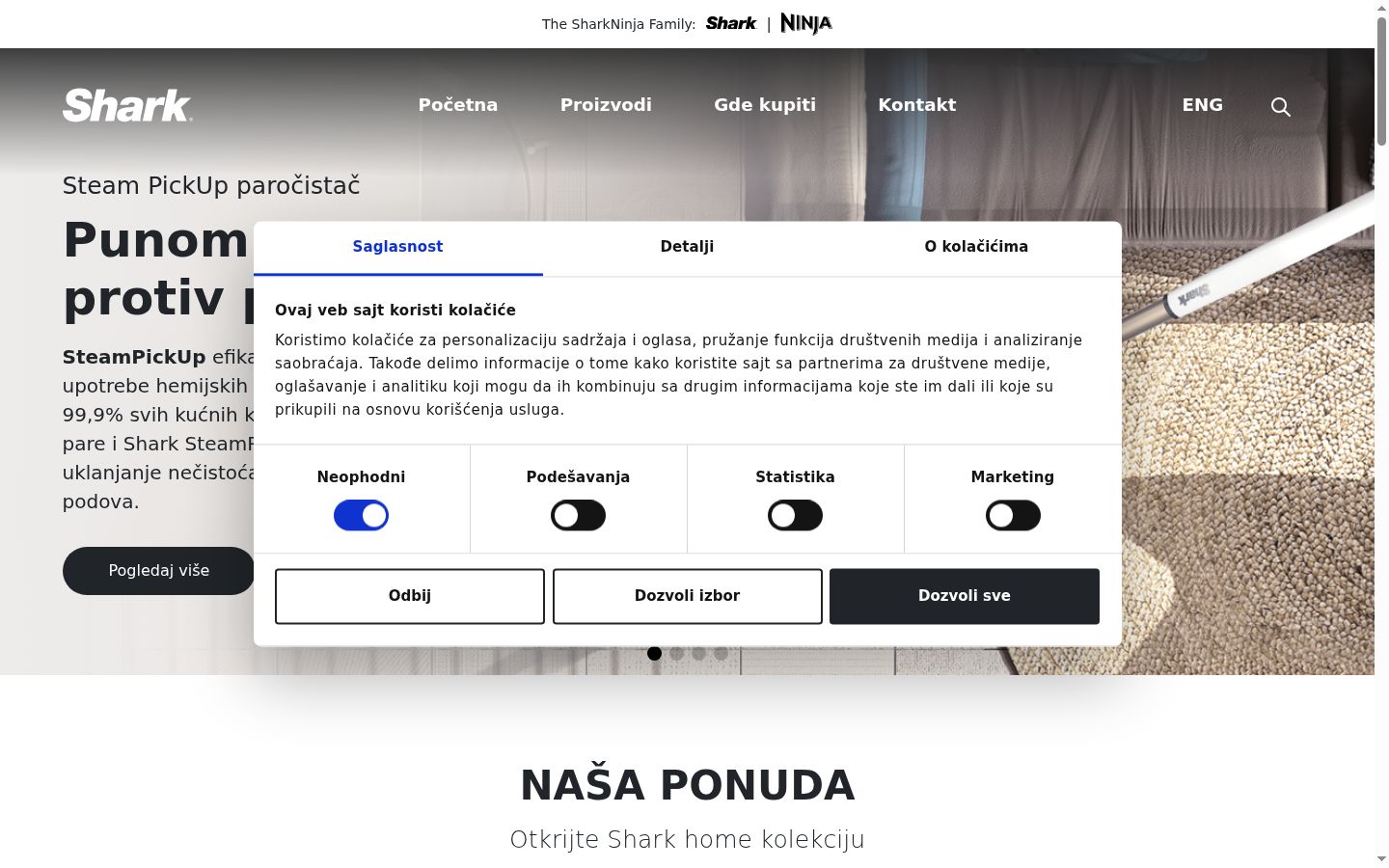 Captura de pantalla del banner de consentimiento mostrado antes de cualquier interacción