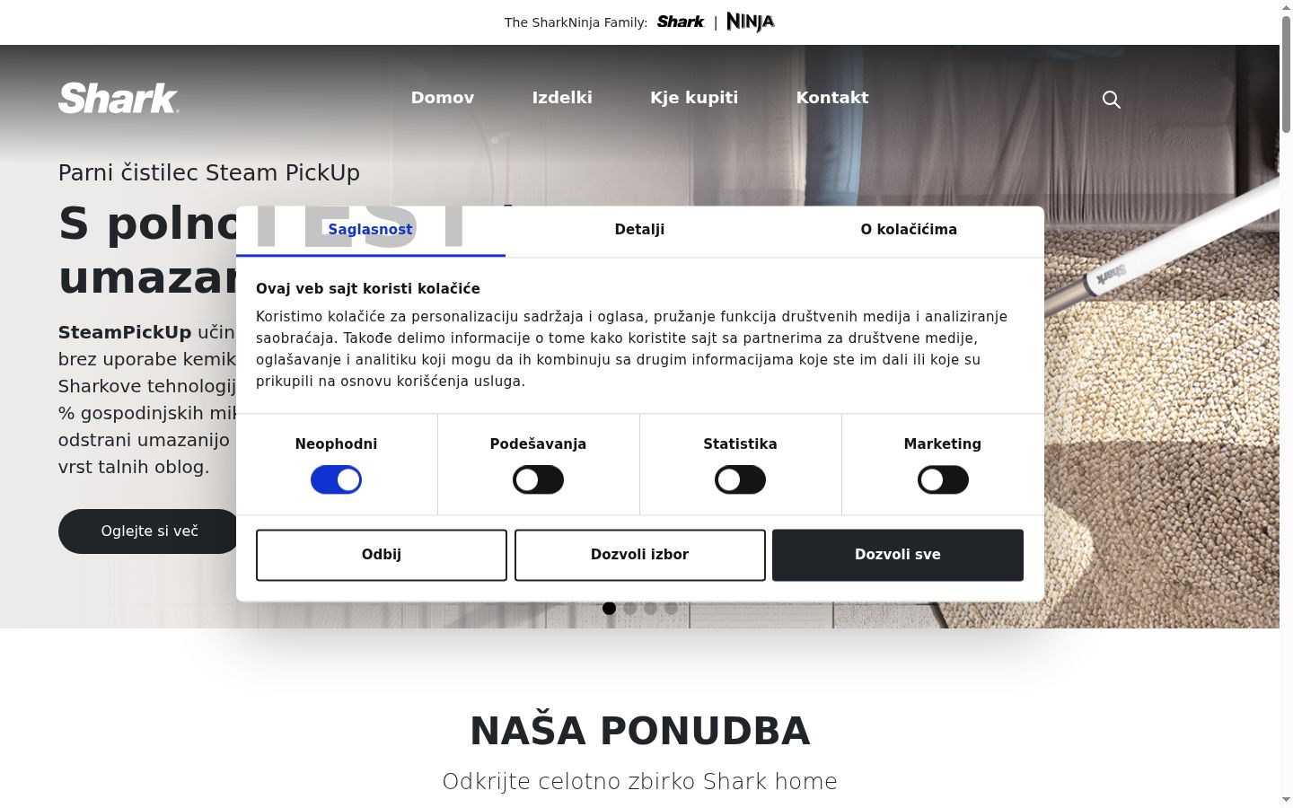 Ekrānuzņēmums ar piekrišanas baneri, kas tika rādīts pirms jebkādas mijiedarbības