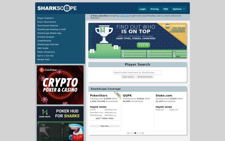 Screenshot of sharkscope.com