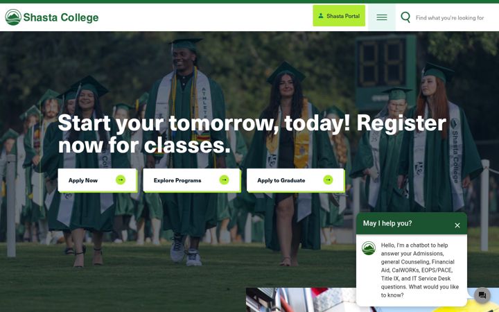 Screenshot of shastacollege.edu