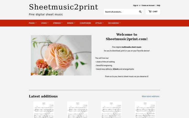 Screenshot of sheetmusic2print.com