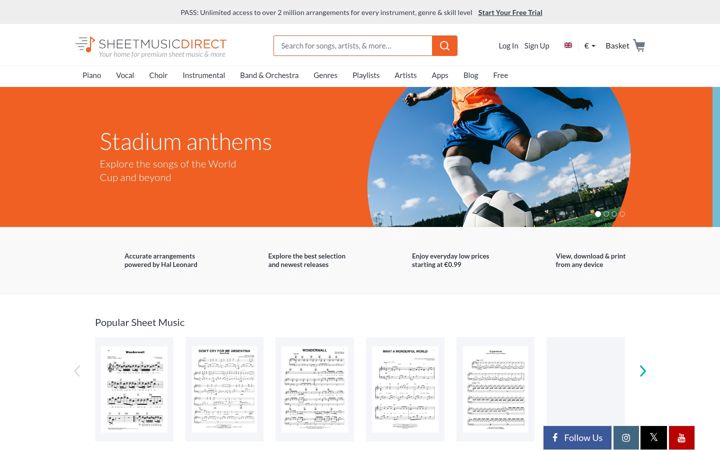Screenshot ta' sheetmusicdirect.com