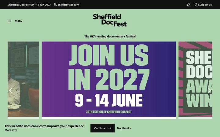 Screenshot of sheffdocfest.com