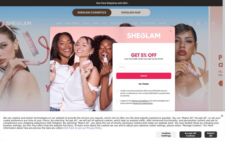 Screenshot of sheglam.com