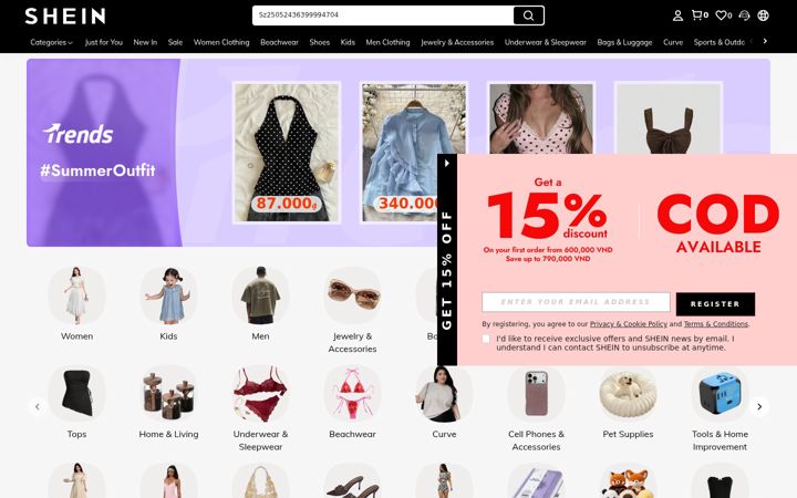 Screenshot of shein.com.vn