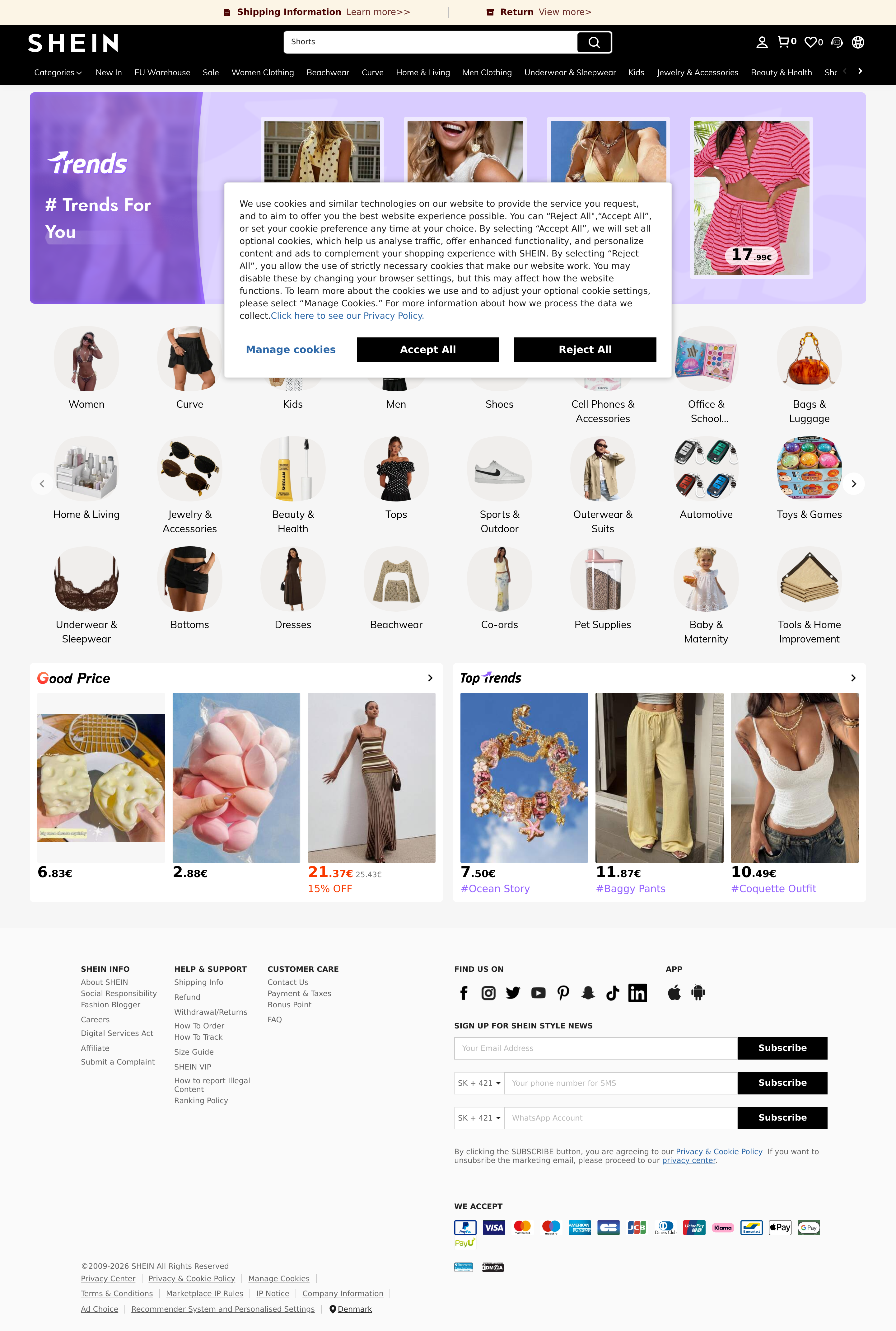Screenshot of shein.com