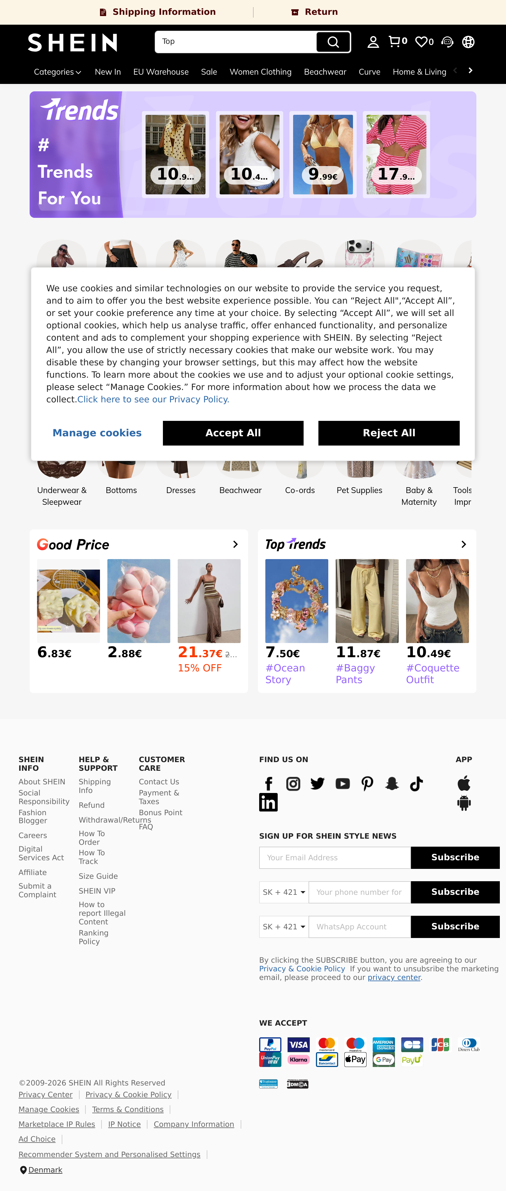 Tablet screenshot of shein.com