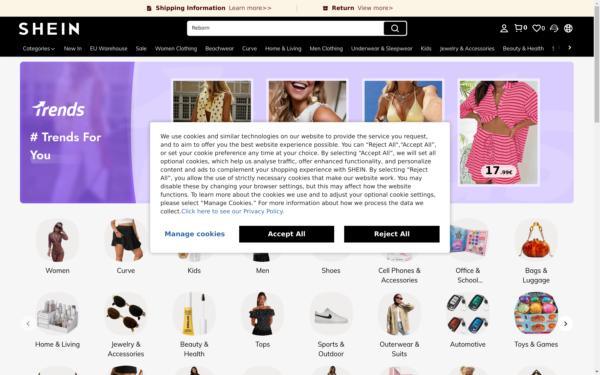 Screenshot of shein.com