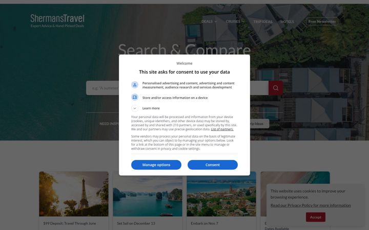 Screenshot of shermanstravel.com
