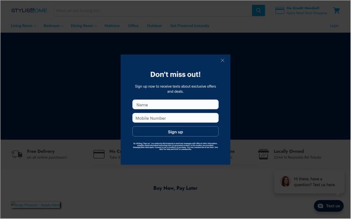 Screenshot of shfurniture.com