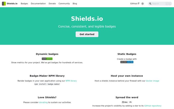 Screenshot di shields.io