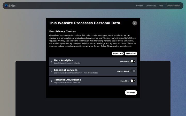 Screenshot του shift.com
