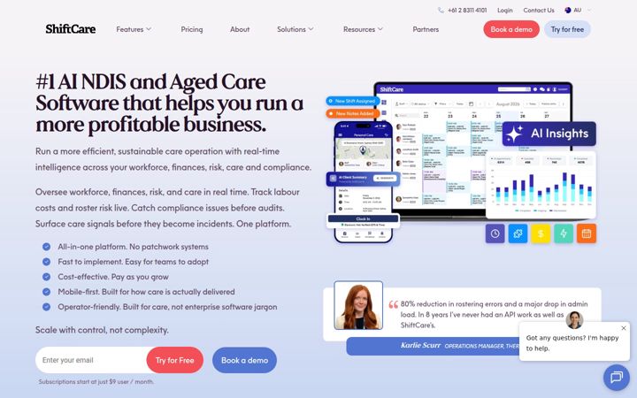 Screenshot of shiftcare.com