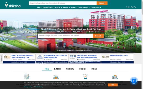 Screenshot of shiksha.com
