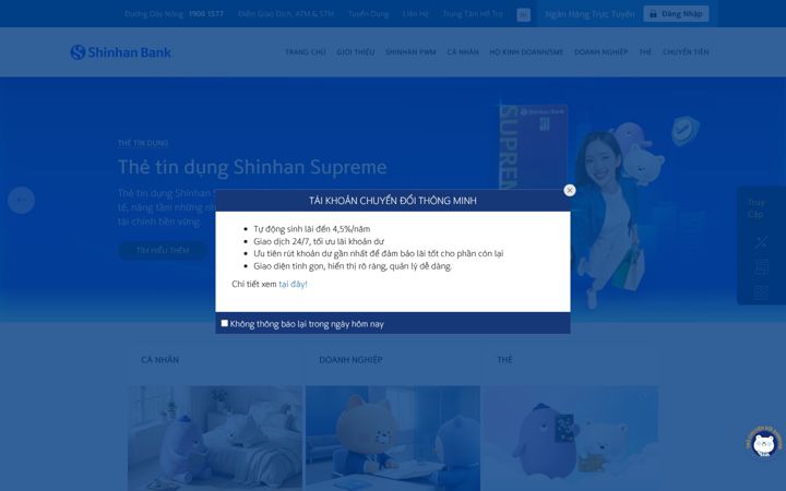 Screenshot von shinhan.com.vn