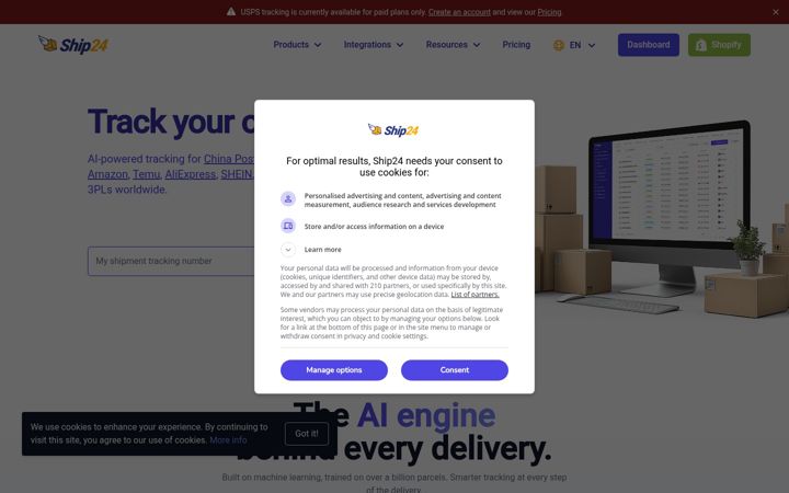 Screenshot of ship24.com