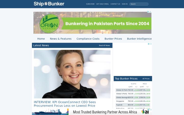Screenshot of shipandbunker.com